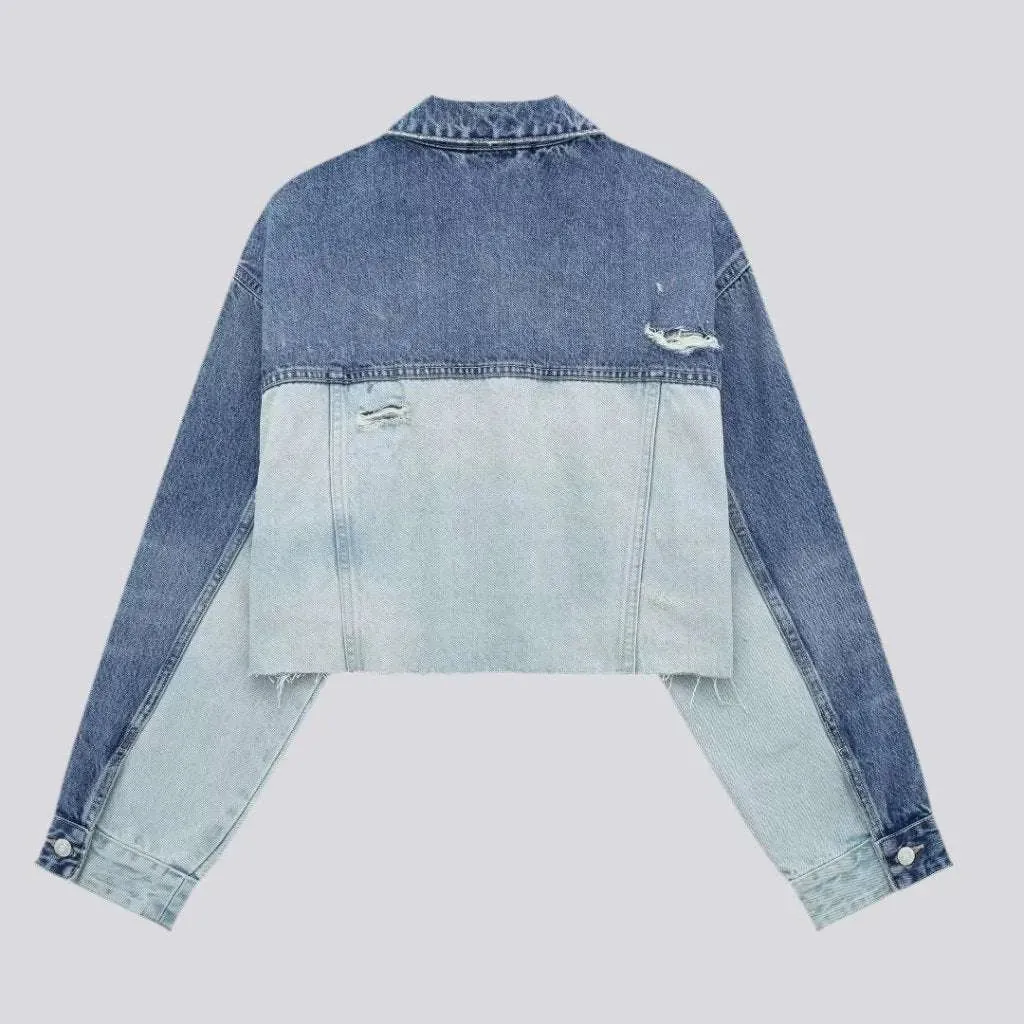 Street color-block denim jacket for ladies