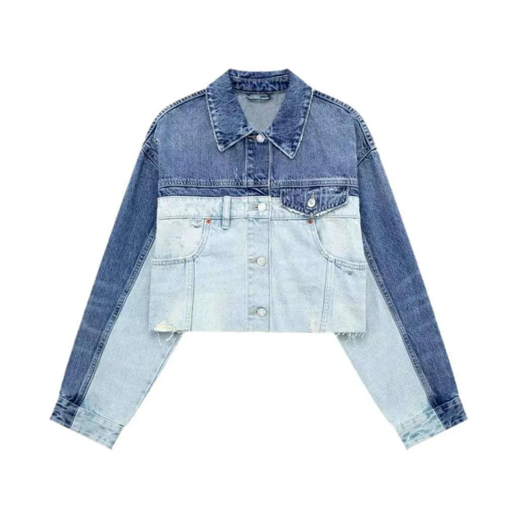 Street color-block denim jacket for ladies