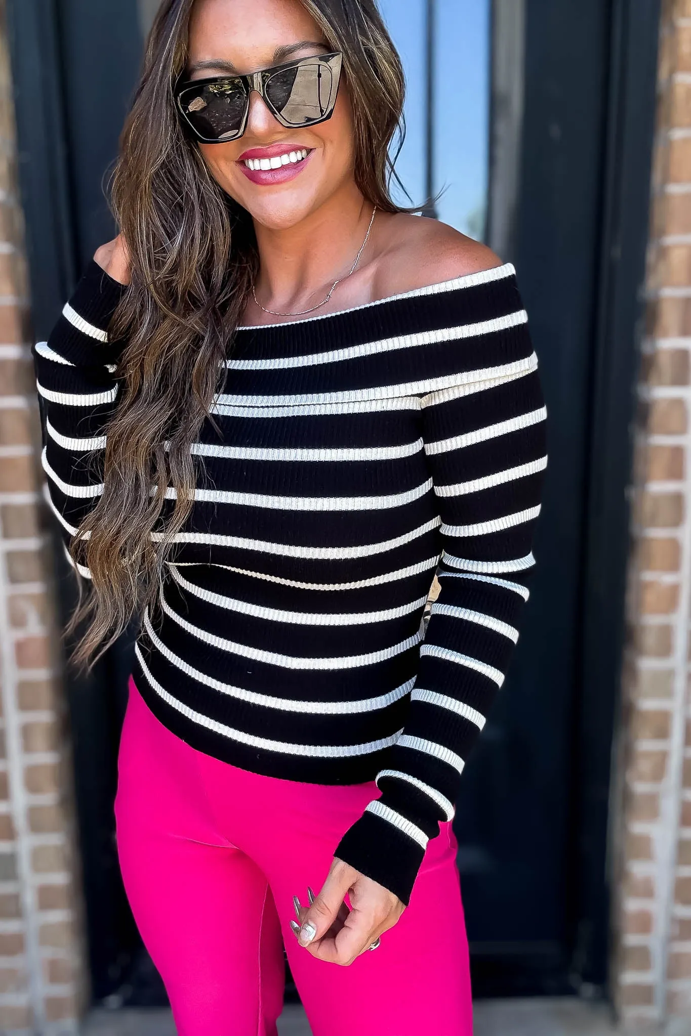 Striped Off-The-Shoulder Knit Top