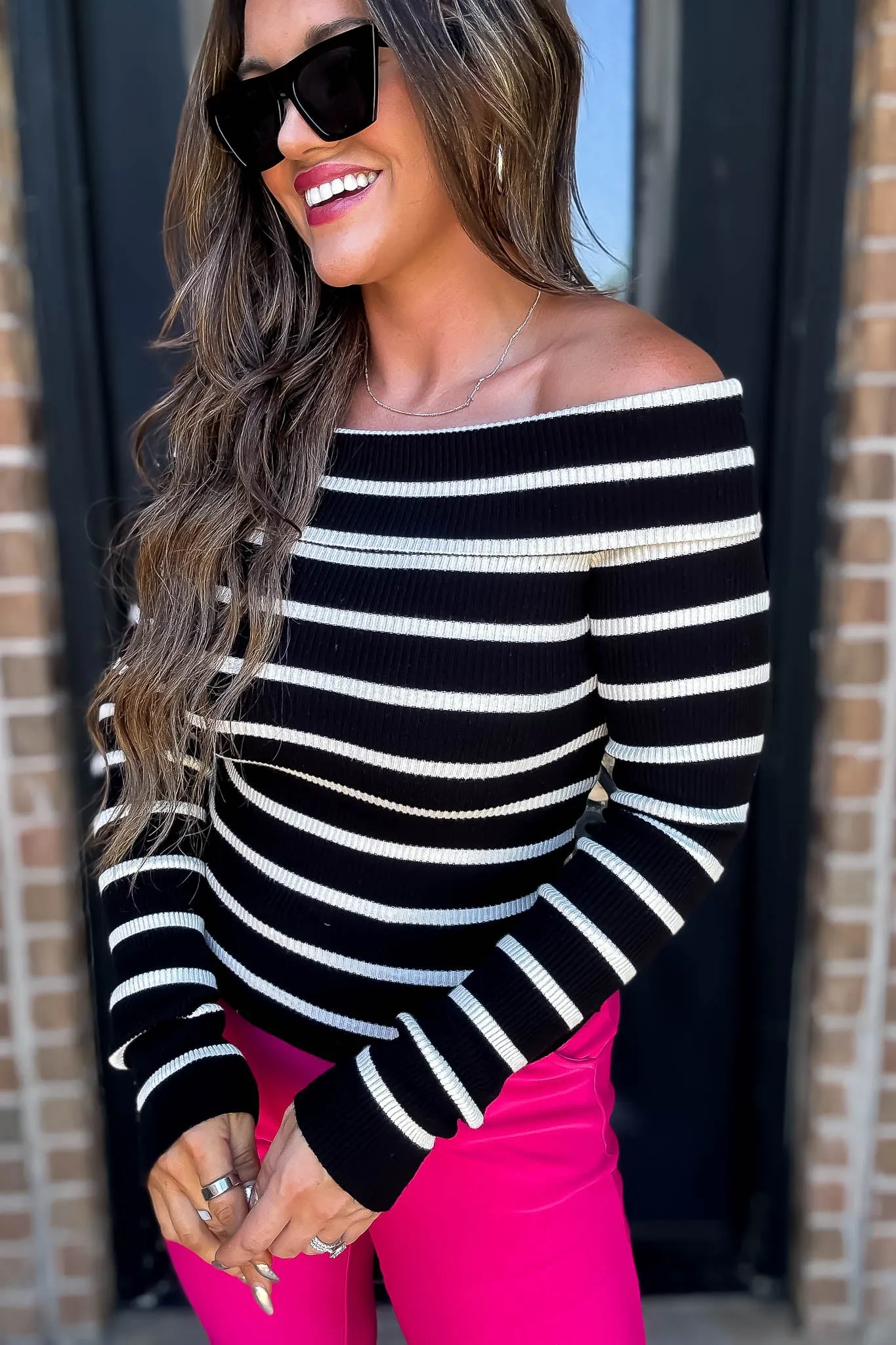 Striped Off-The-Shoulder Knit Top