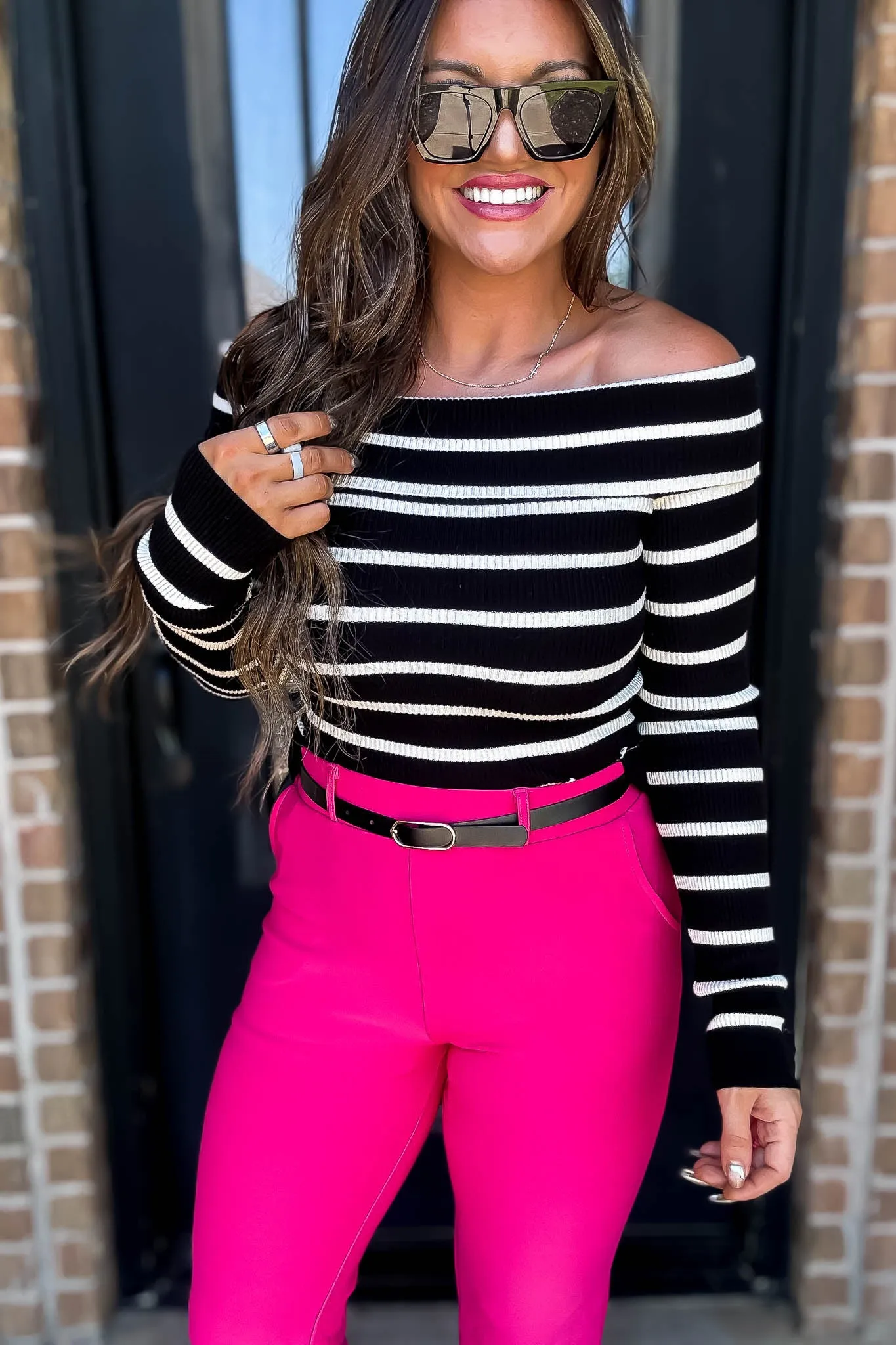 Striped Off-The-Shoulder Knit Top