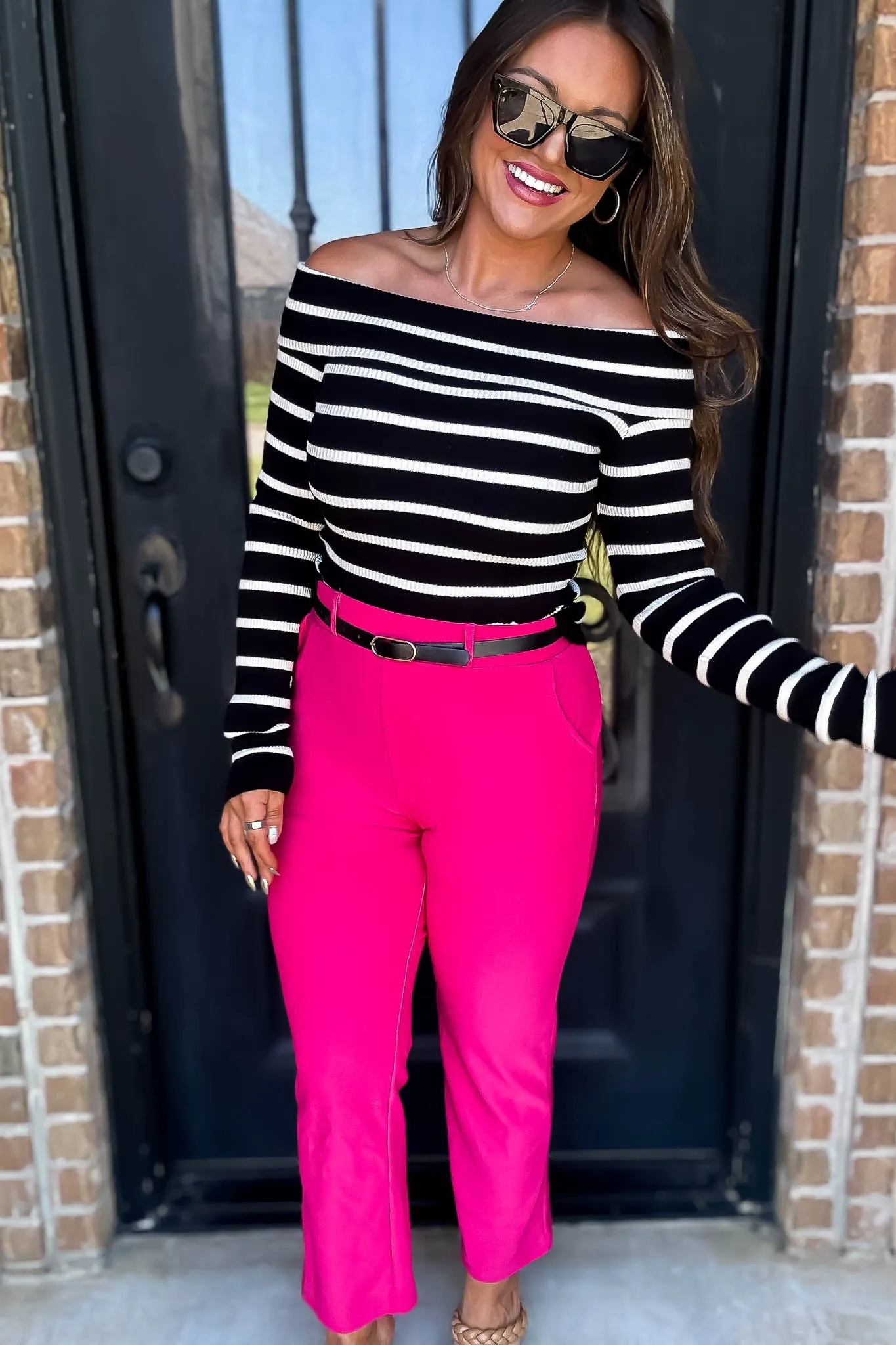 Striped Off-The-Shoulder Knit Top