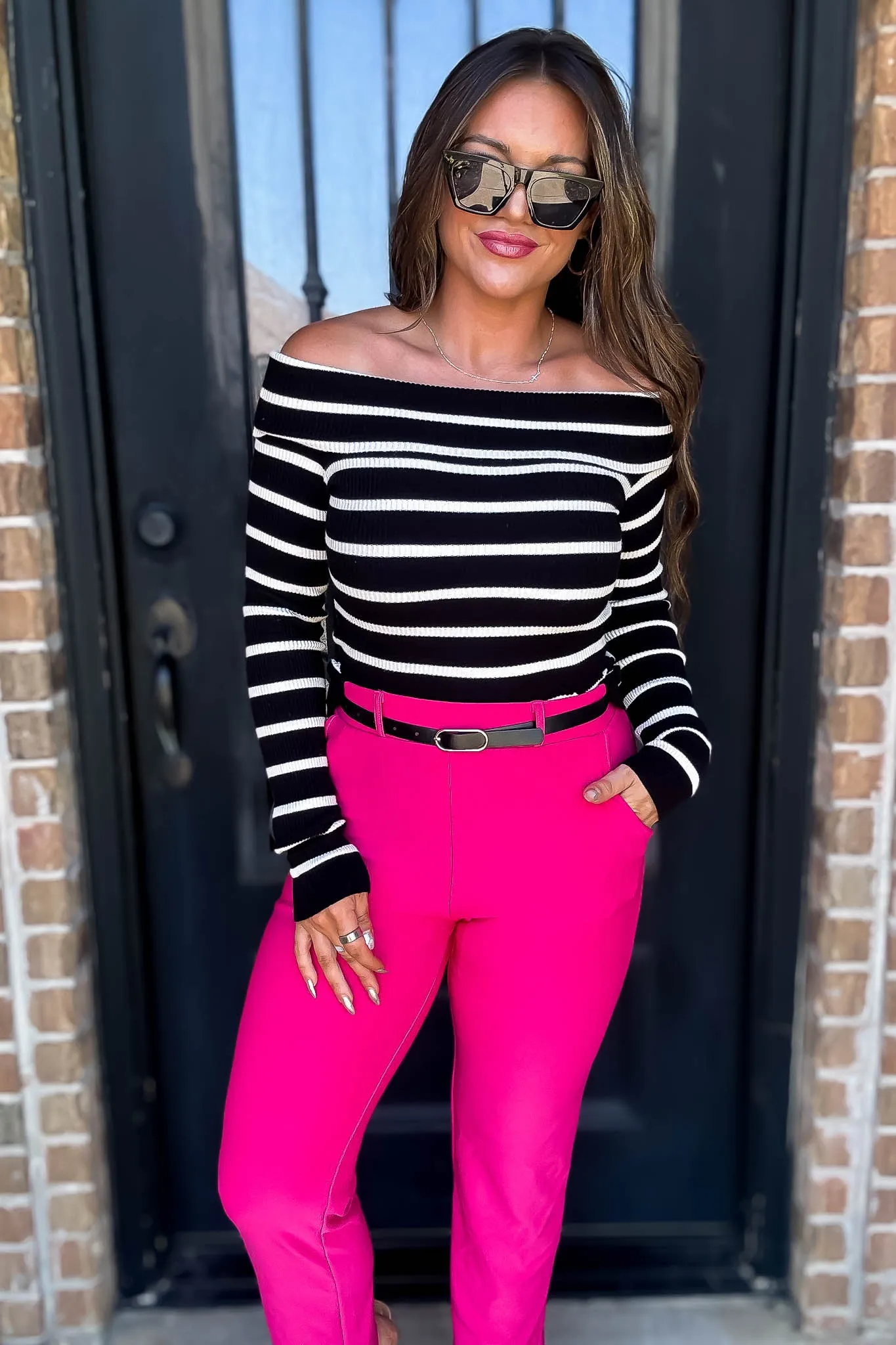 Striped Off-The-Shoulder Knit Top