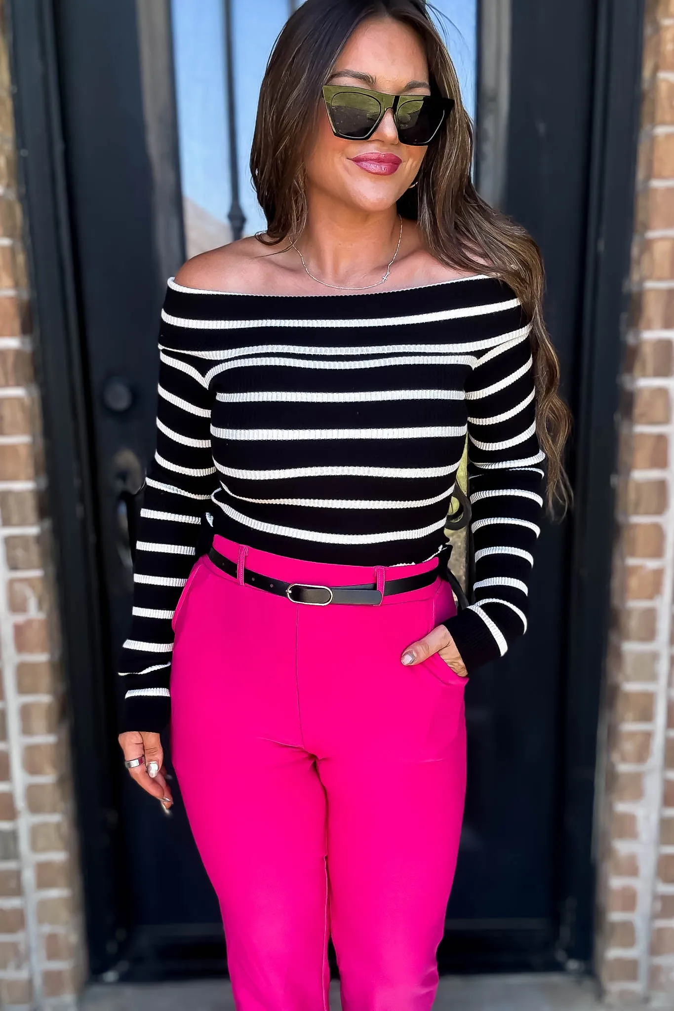 Striped Off-The-Shoulder Knit Top