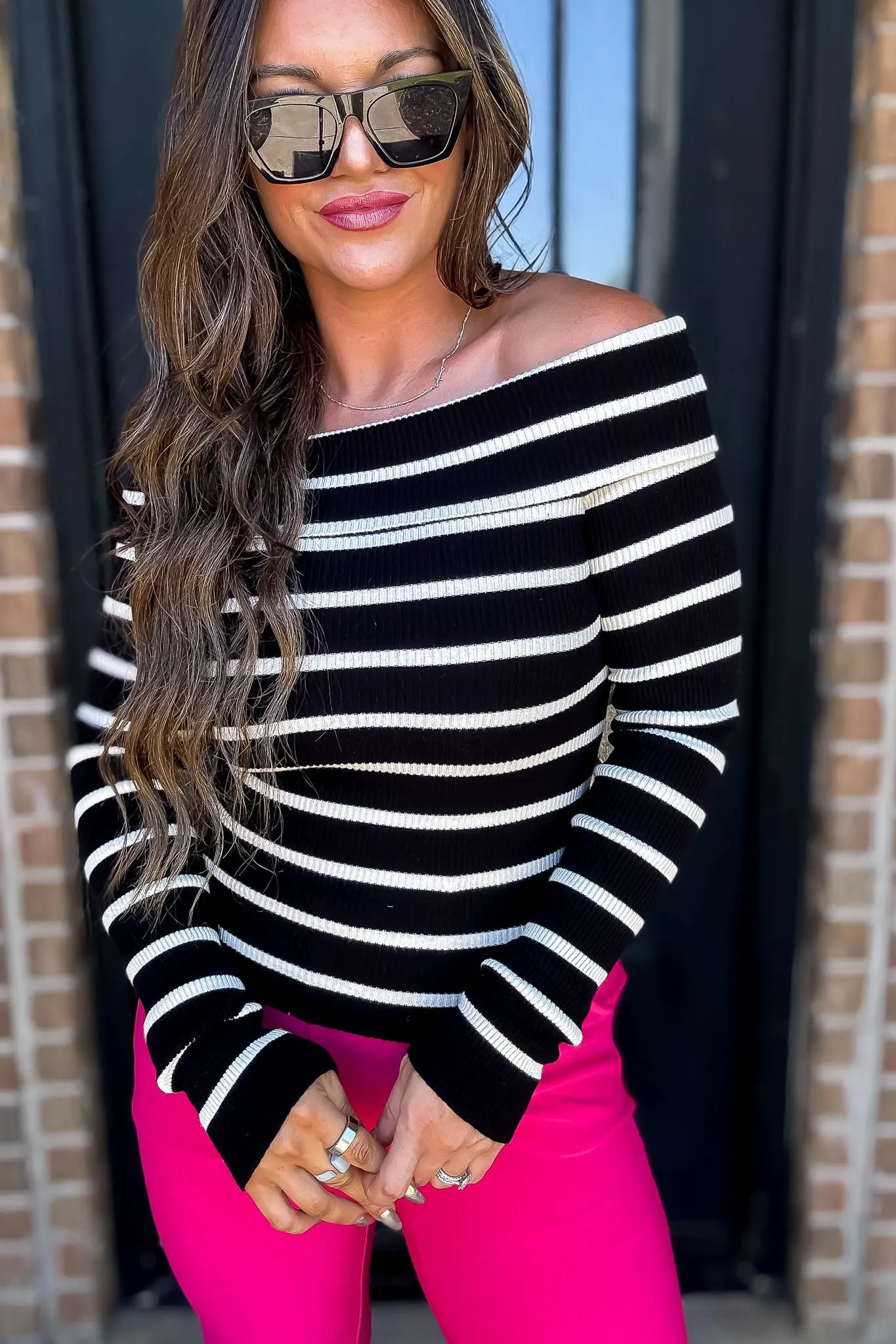 Striped Off-The-Shoulder Knit Top