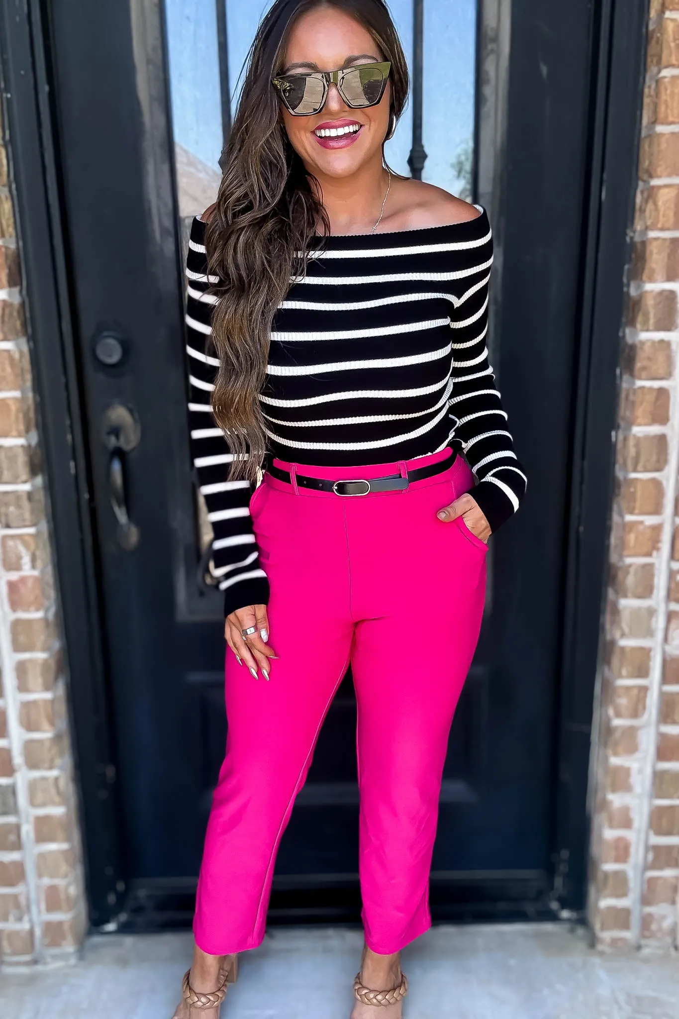 Striped Off-The-Shoulder Knit Top