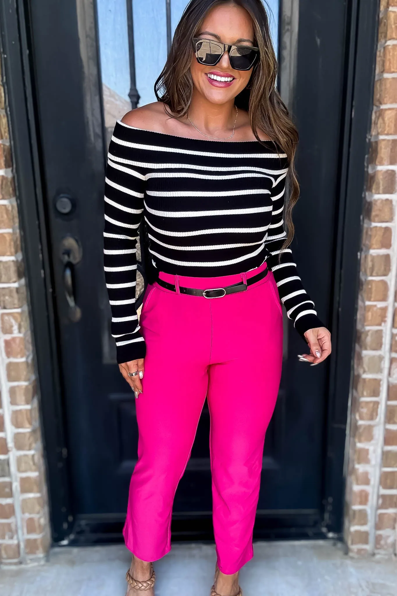 Striped Off-The-Shoulder Knit Top