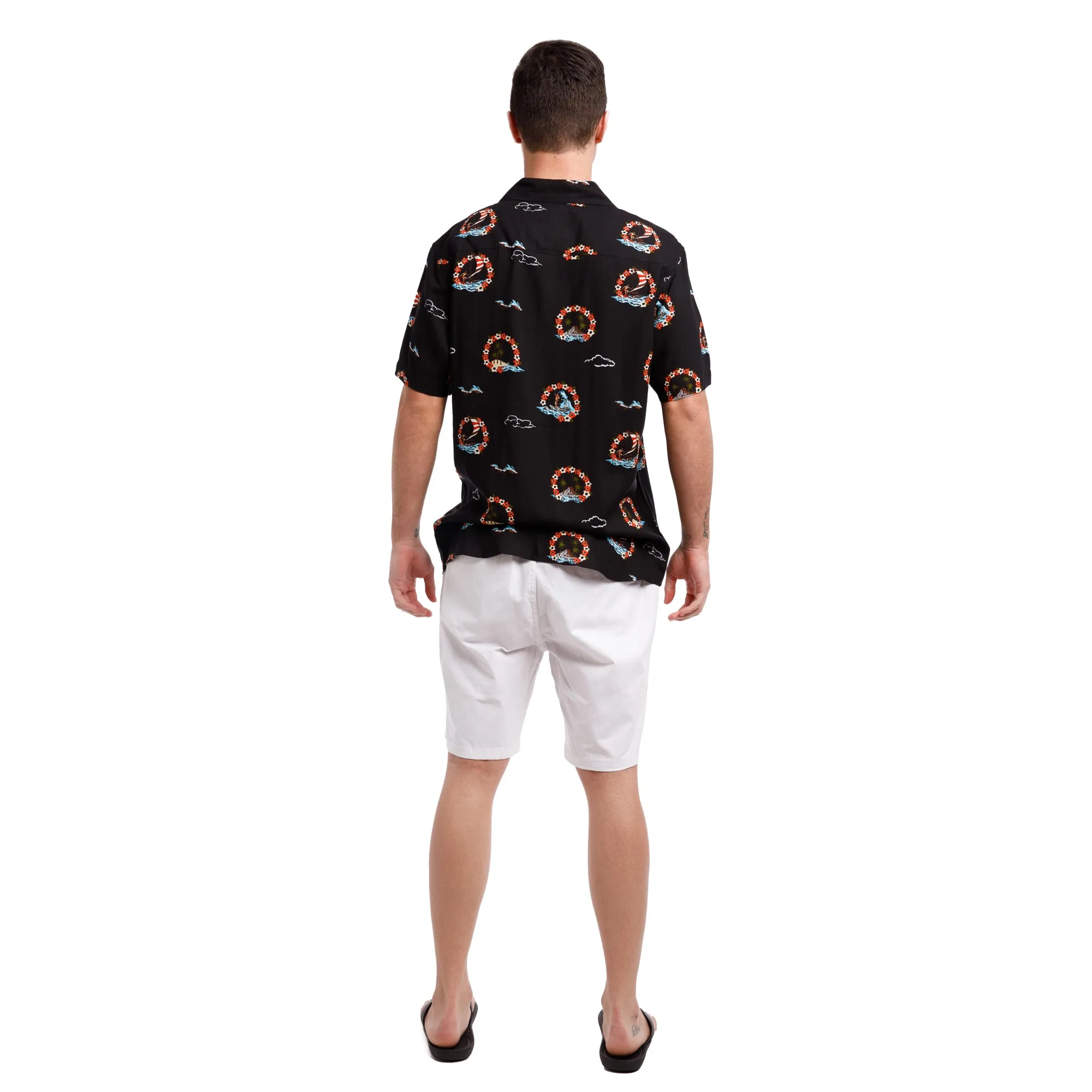 Super Soft Relaxed Printed Short Sleeve Button Up Shirt | Hawaiian Halos