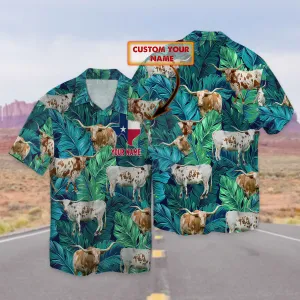 Texas Longhorn cow hawaiin shirt, Cow Aloha Shirt For Men, Vintage Hawaii T-shirt