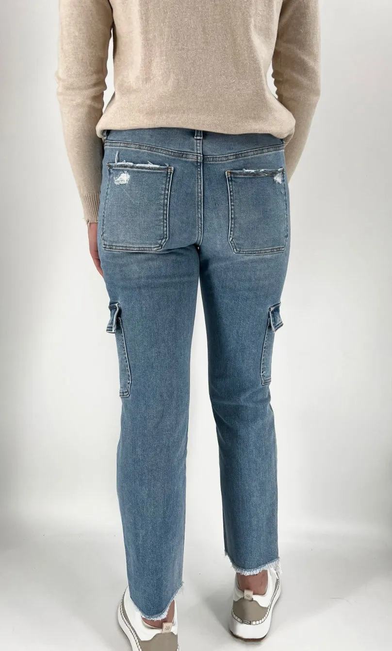 The Mid Rise Cargo Jean in Light Denim