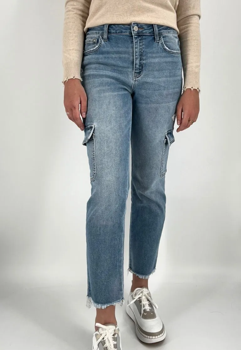 The Mid Rise Cargo Jean in Light Denim