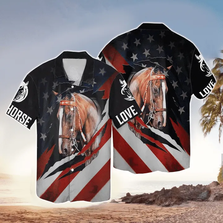 Three Running Horses Fireworks Hawaiian Shirt