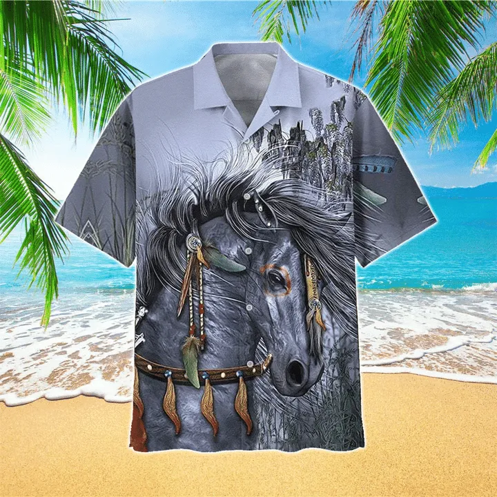 Three Running Horses Fireworks Hawaiian Shirt