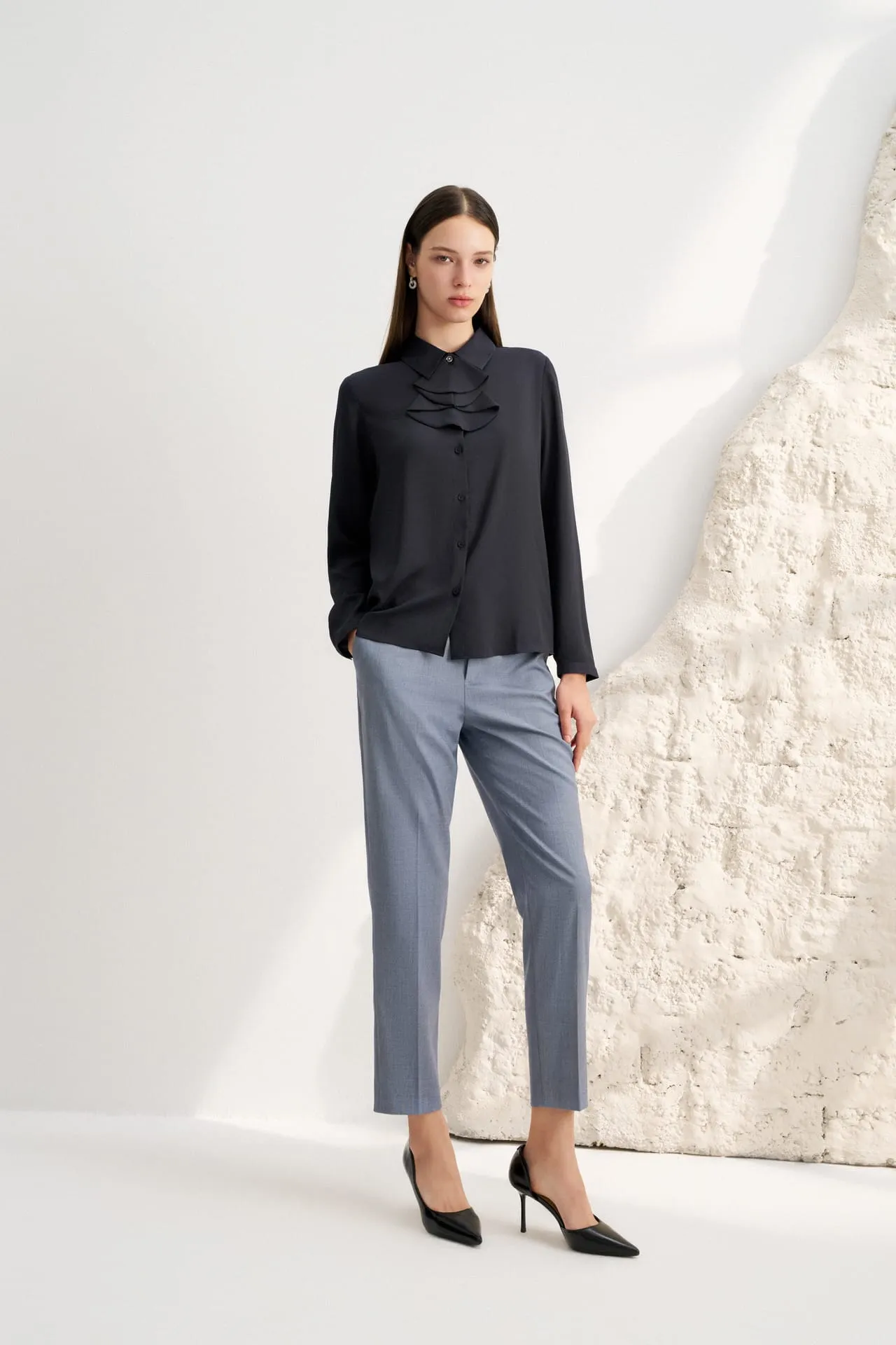 Two Tone Dobby Twill Cigarette Suit Pants