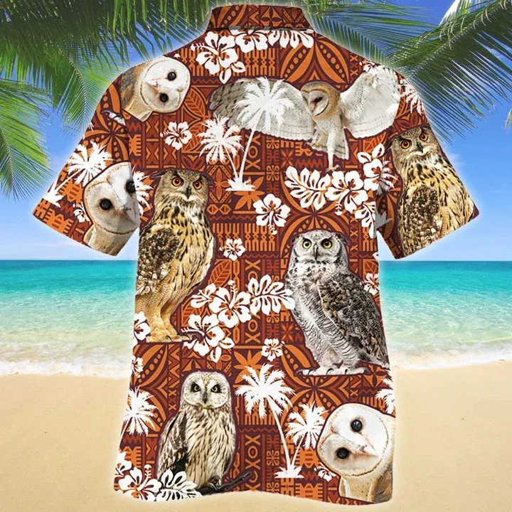 Vintage Themed Of Night Owl Red Tribal Pattern Hawaiian Shirt