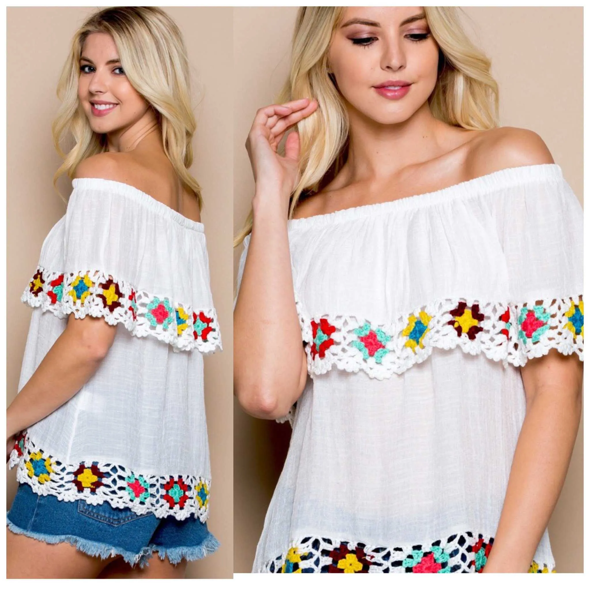 White Beach Baby Crochet Off The Shoulder Top