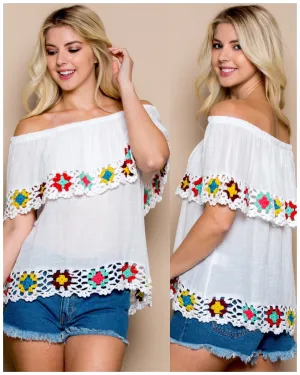 White Beach Baby Crochet Off The Shoulder Top