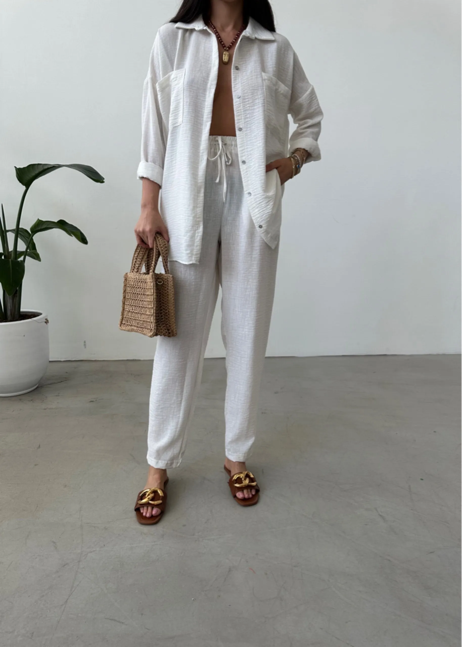 White European Linen Co-ord Set