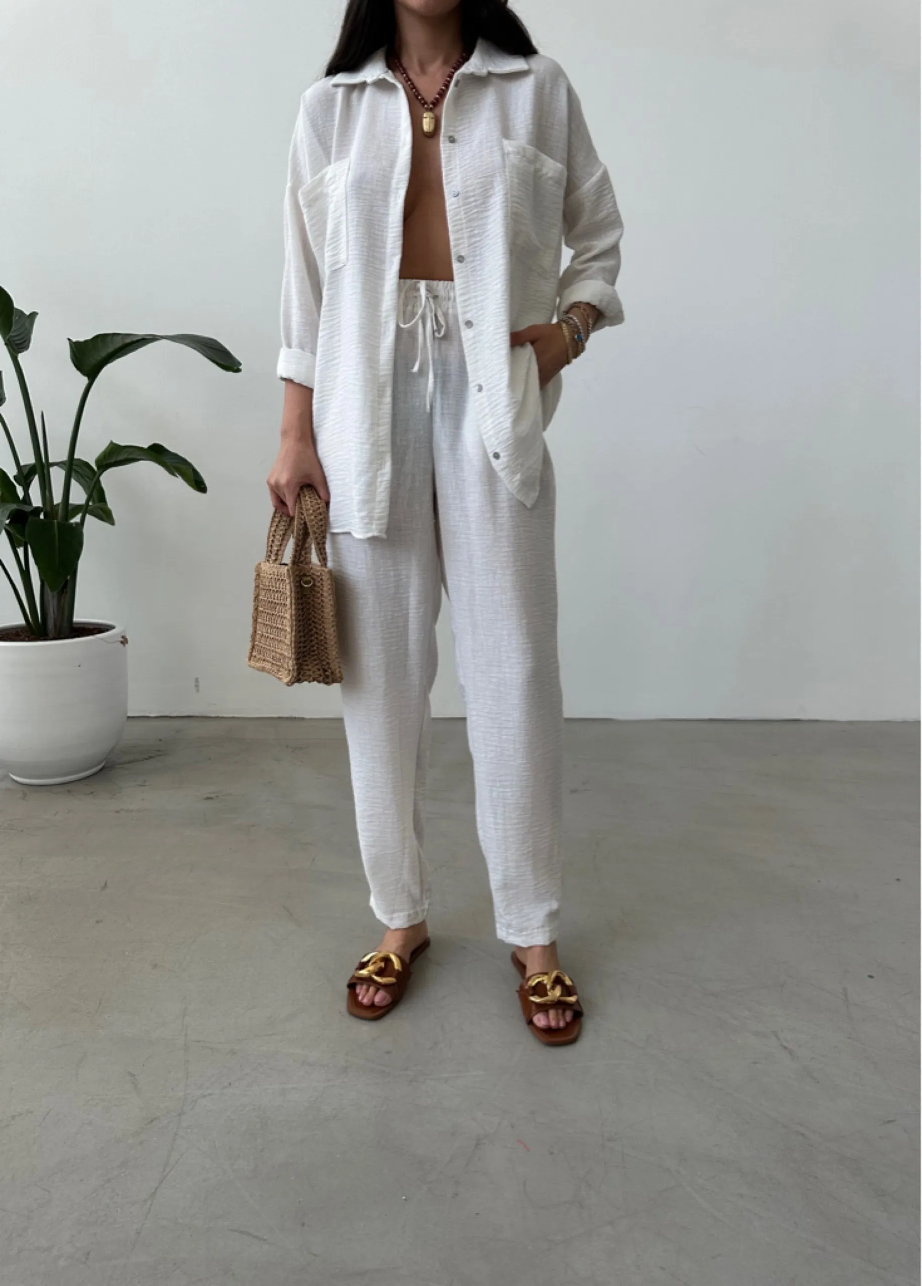 White European Linen Co-ord Set