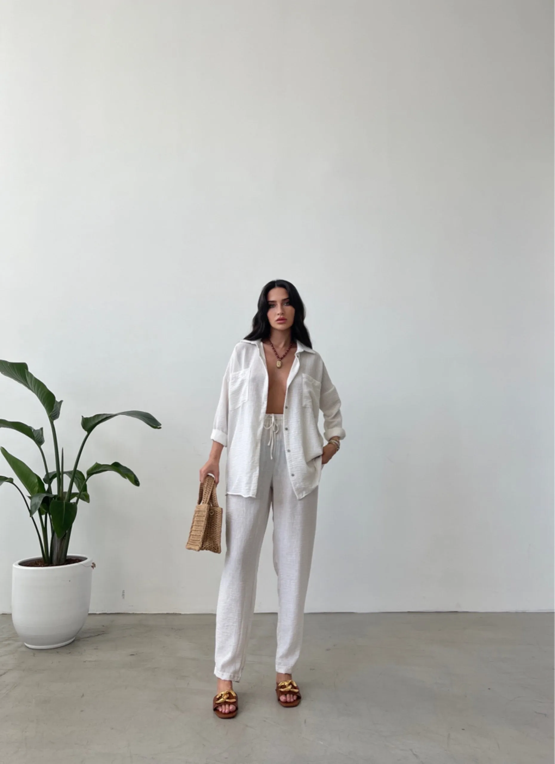 White European Linen Co-ord Set