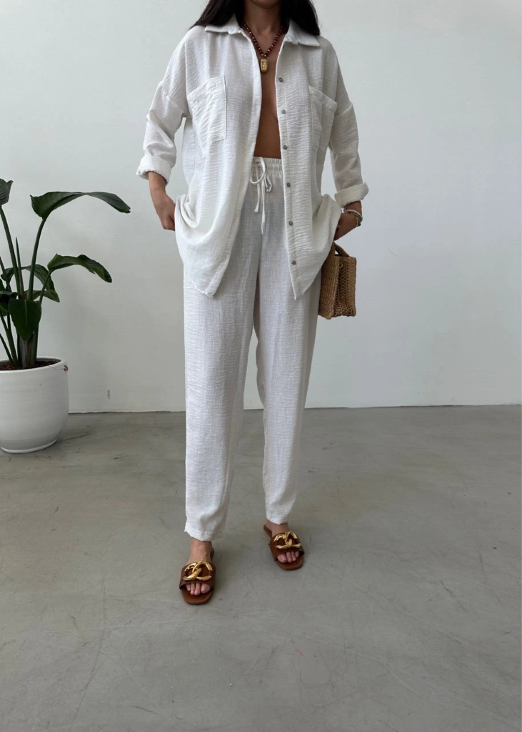 White European Linen Co-ord Set