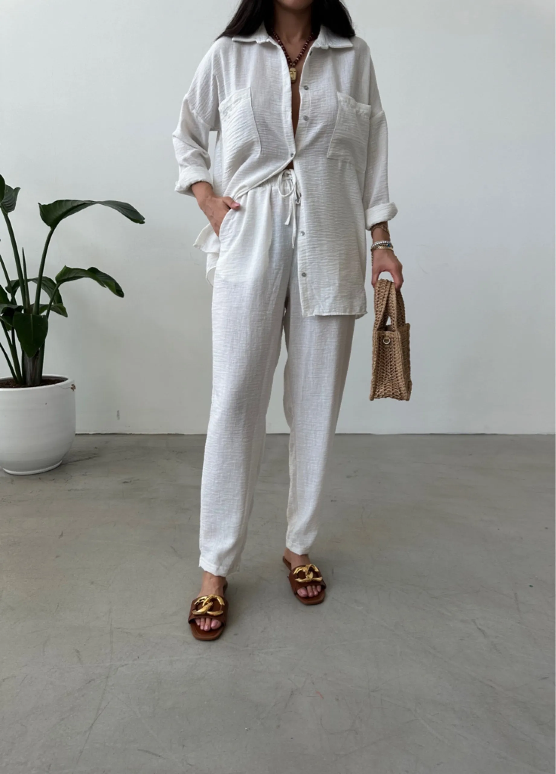 White European Linen Co-ord Set