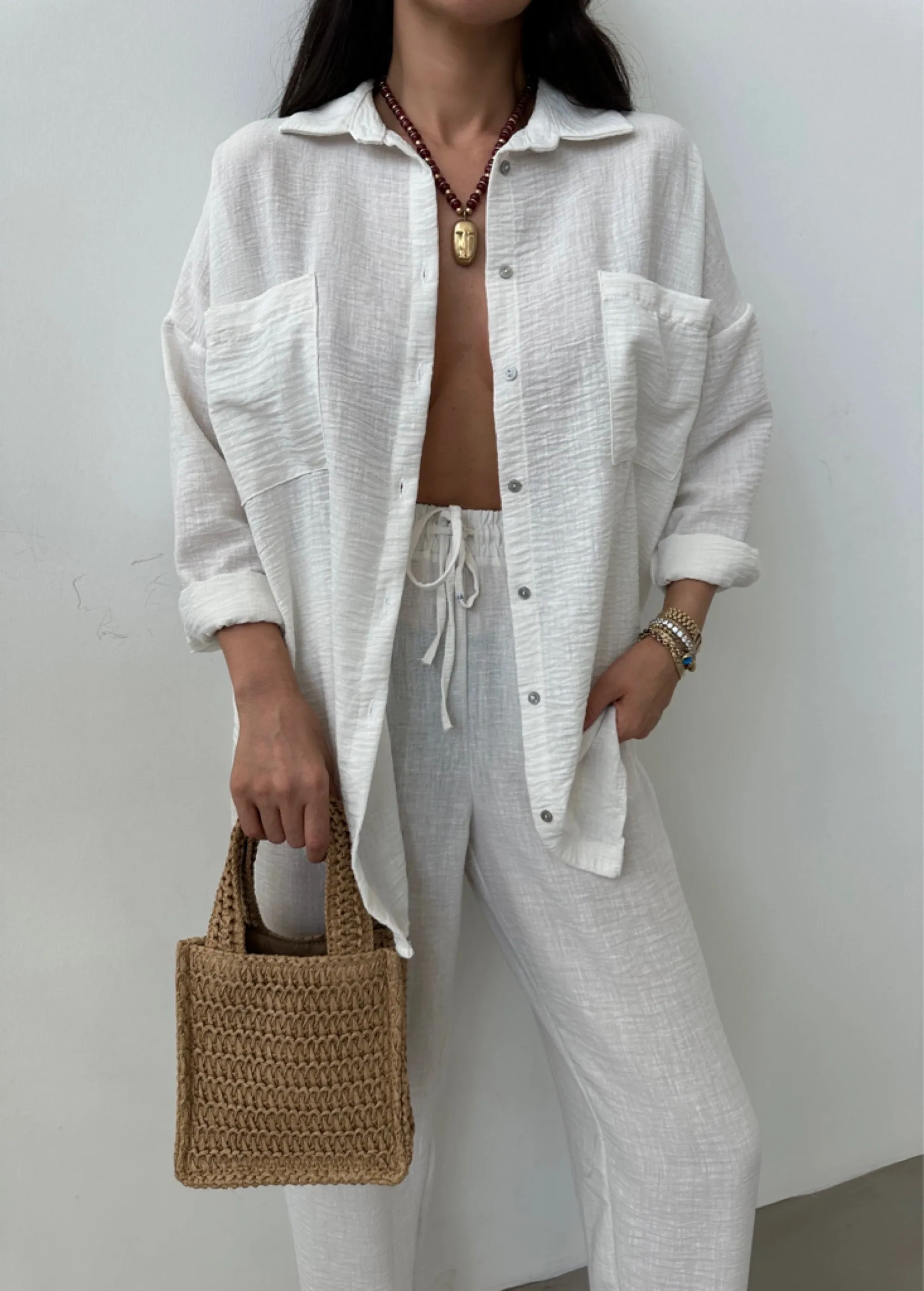 White European Linen Co-ord Set