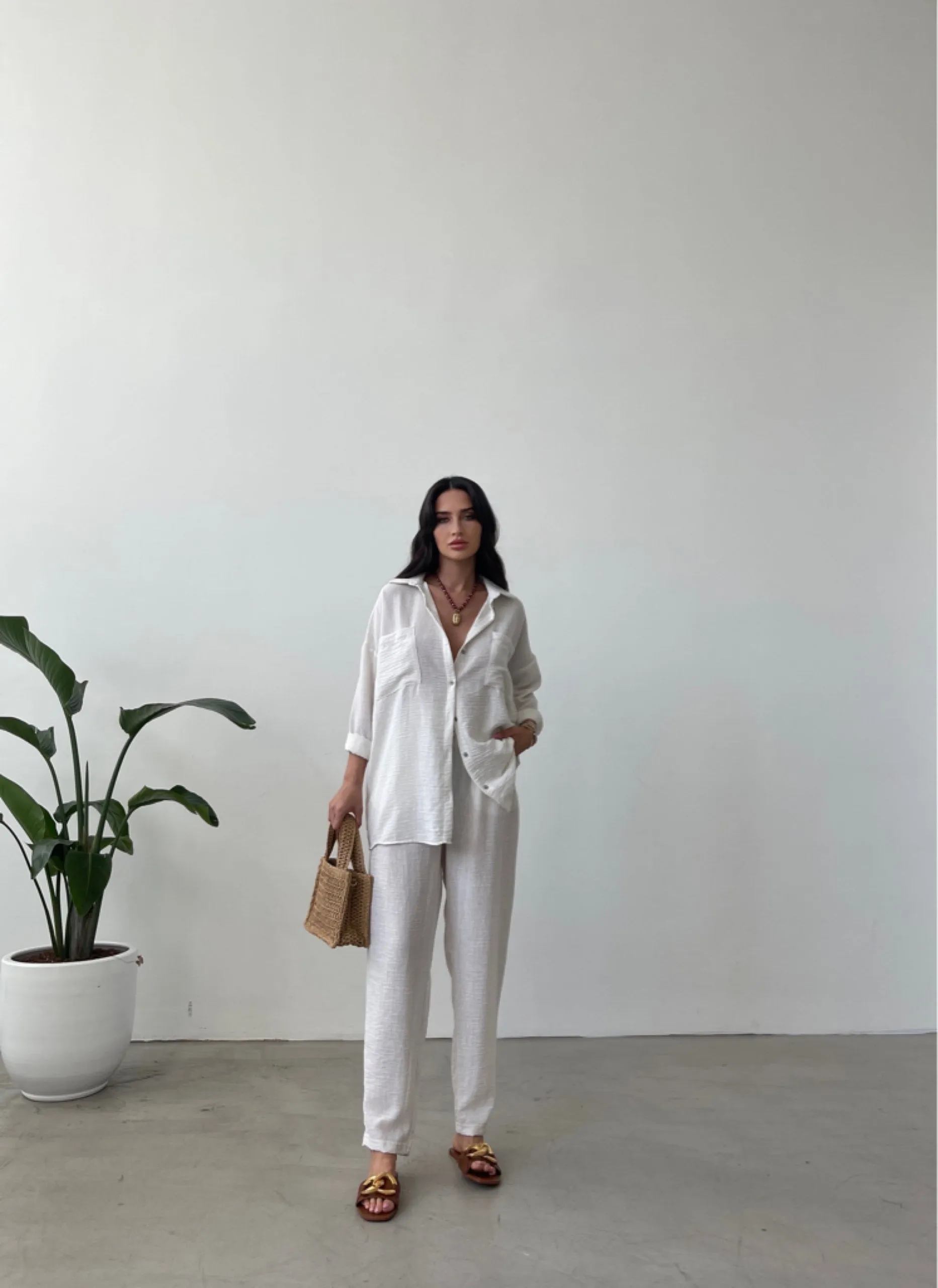 White European Linen Co-ord Set