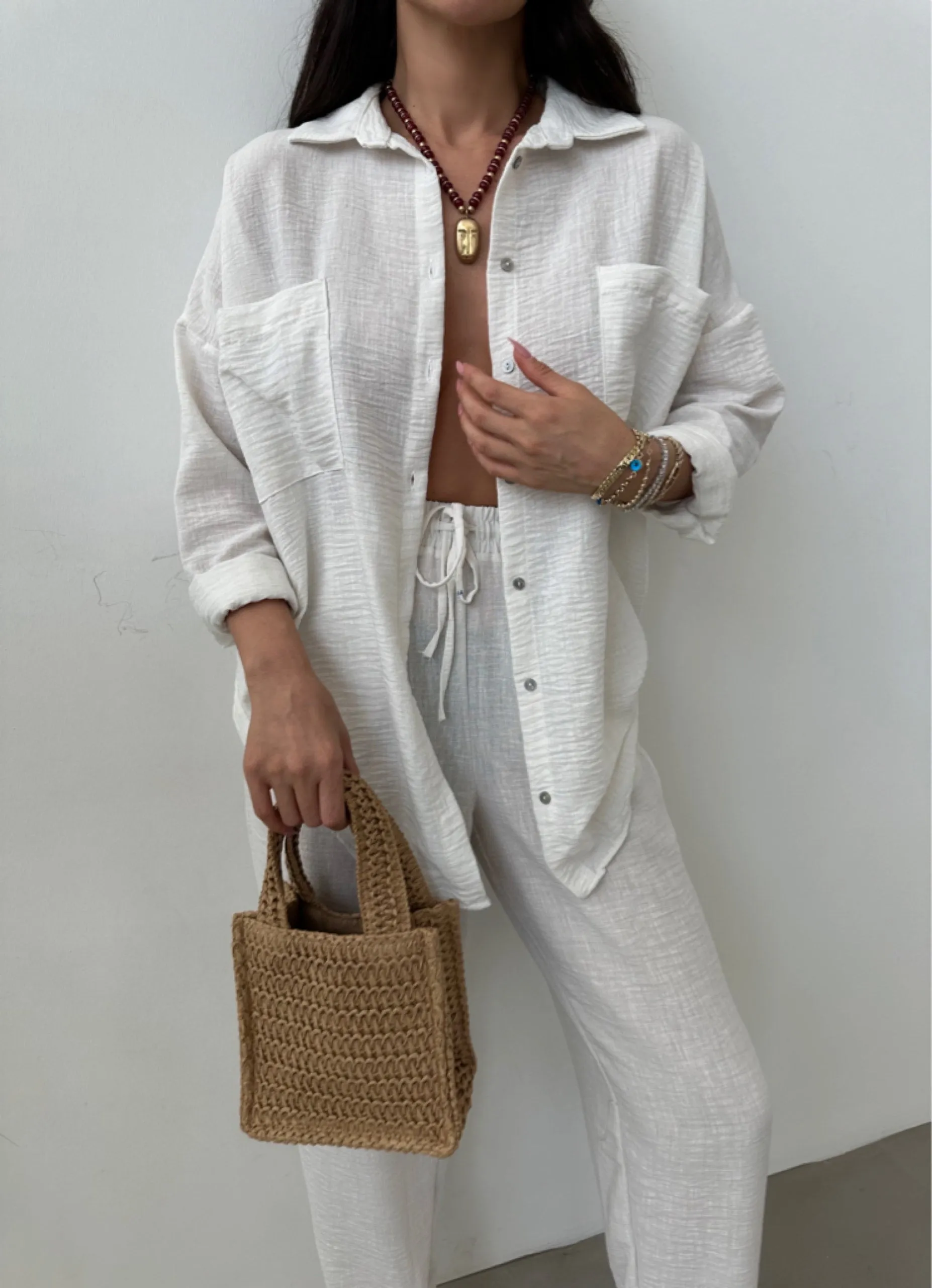 White European Linen Co-ord Set