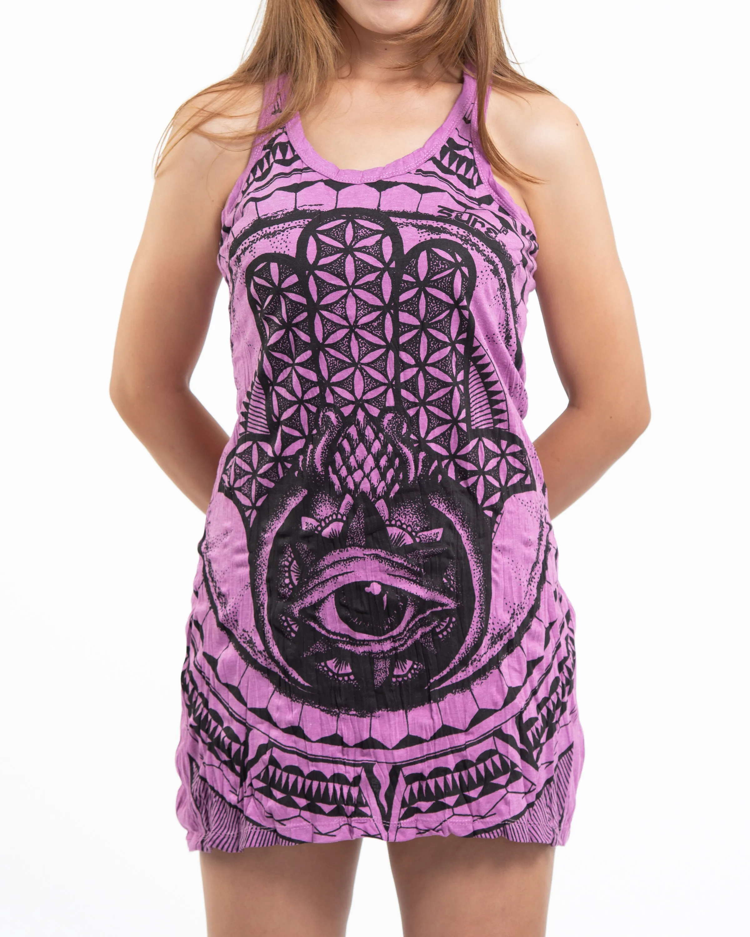 Womens Hamsa Eye Tank Dress in Pink