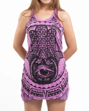 Womens Hamsa Eye Tank Dress in Pink