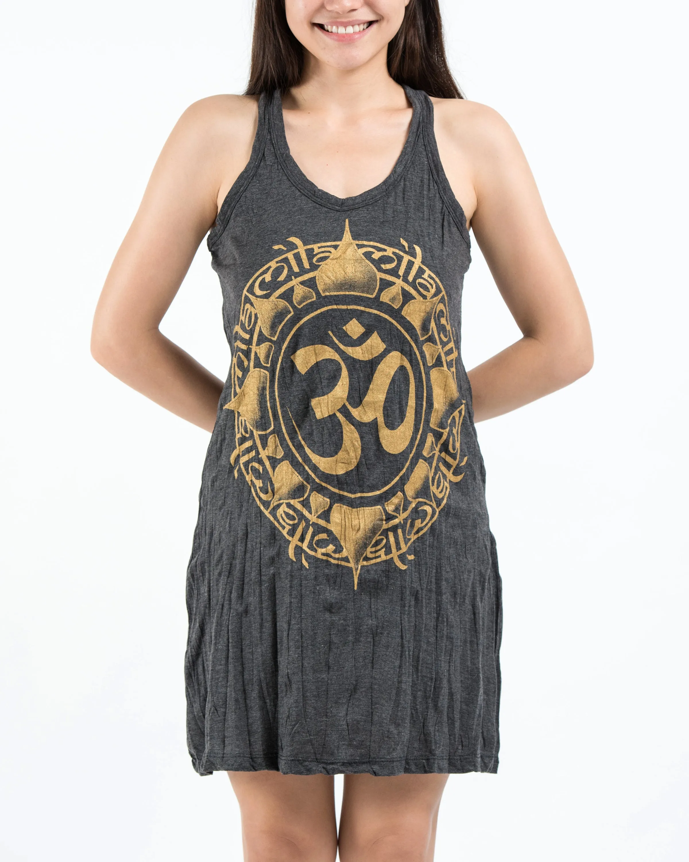 Womens Infinitee Om Tank Dress in Gold on Black