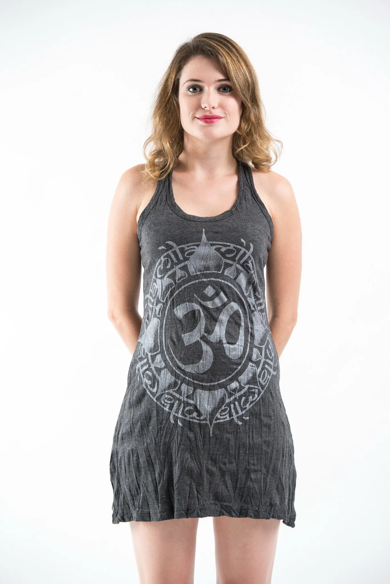 Womens Infinitee Om Tank Dress in Silver on Black