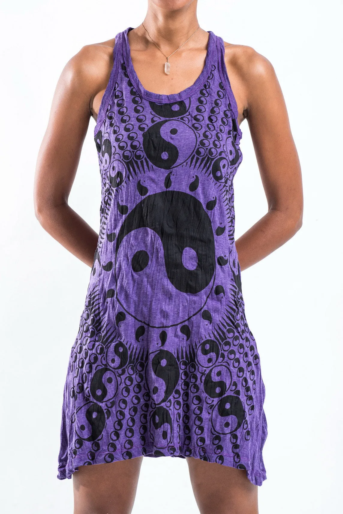 Womens Multi Yin Yang Tank Dress in Purple