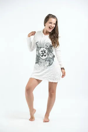 Womens Om and Koi Fish Hoodie Dress in White