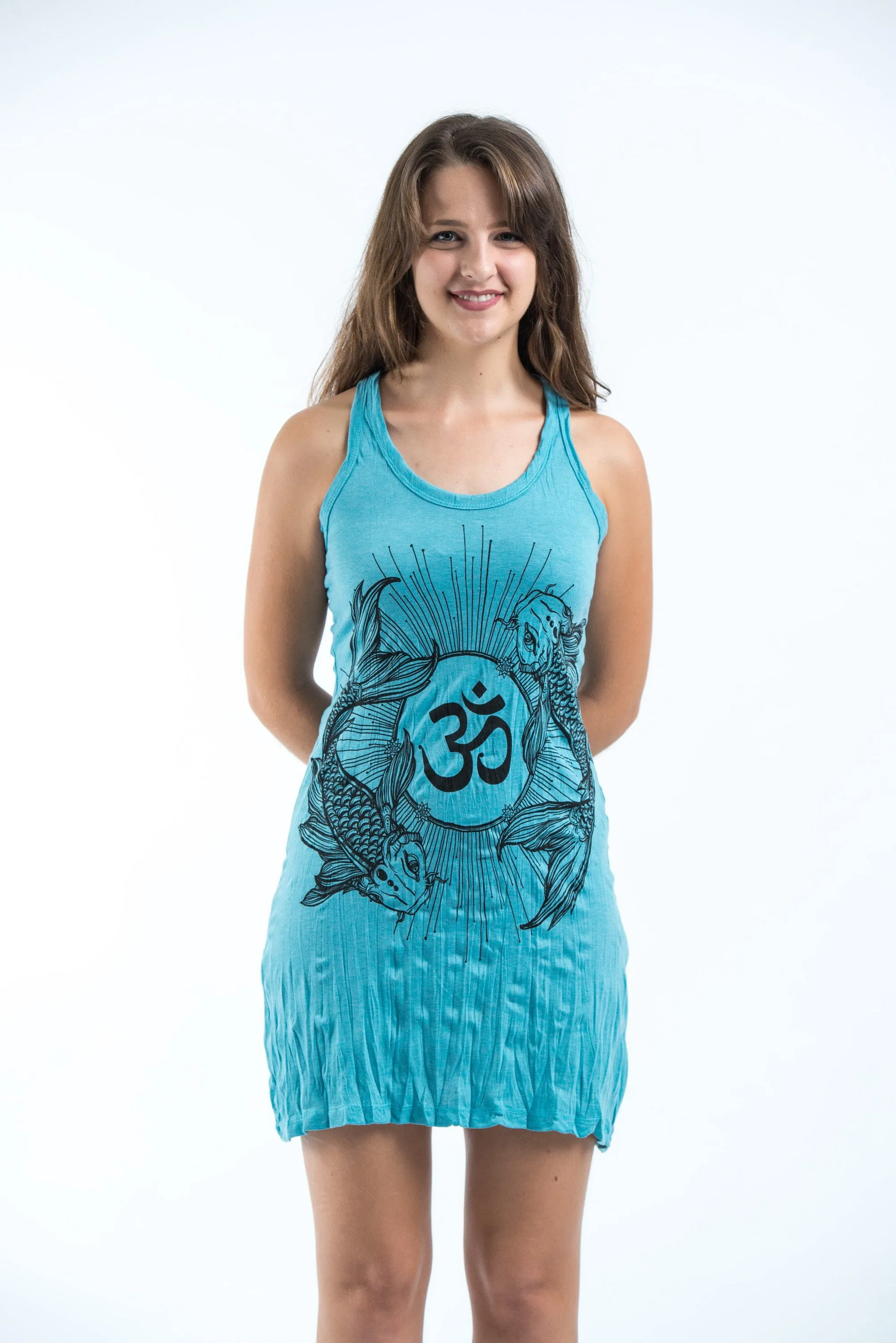 Womens Om and Koi Fish Tank Dress in Turquoise