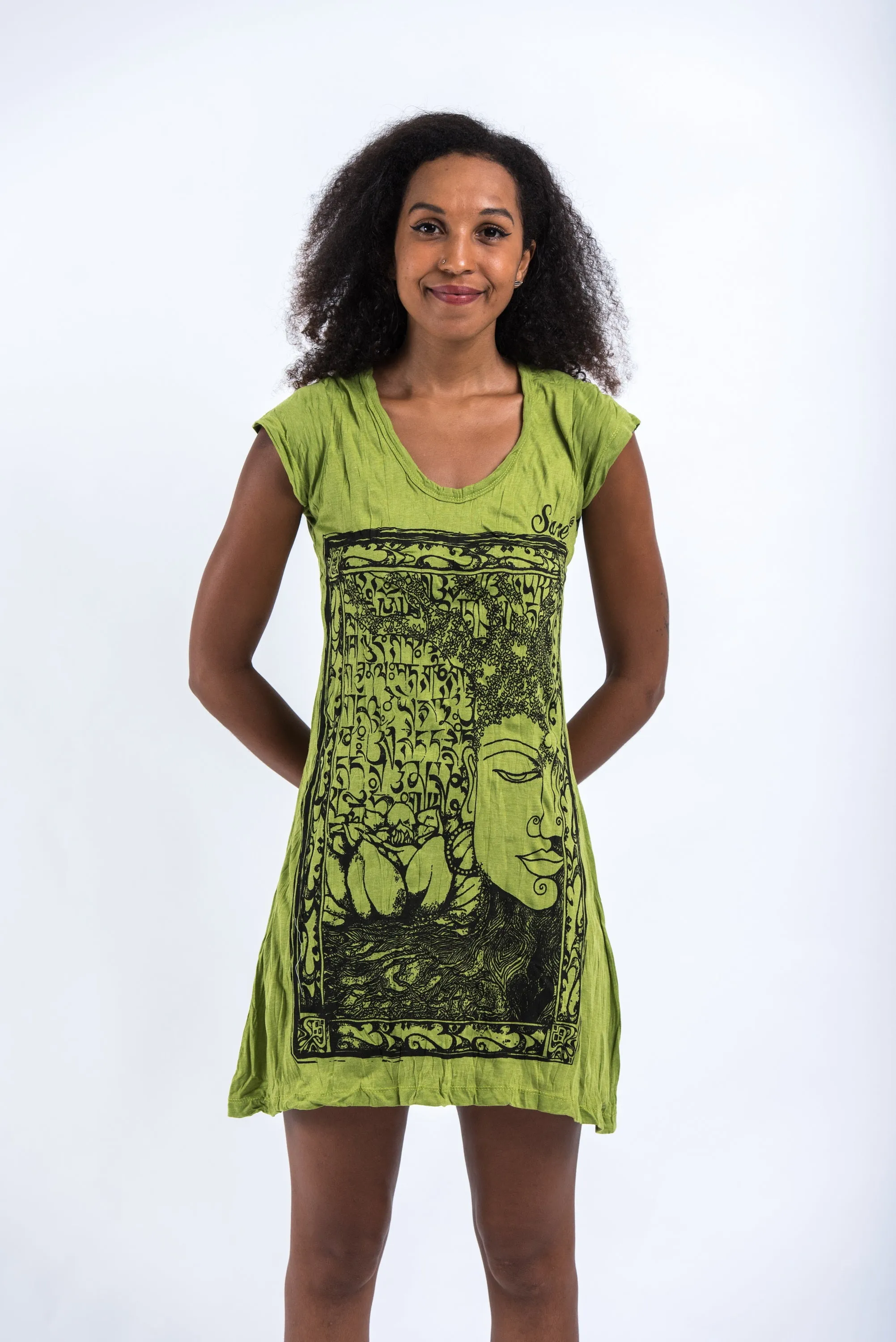 Womens Sanskrit Buddha Dress in Lime