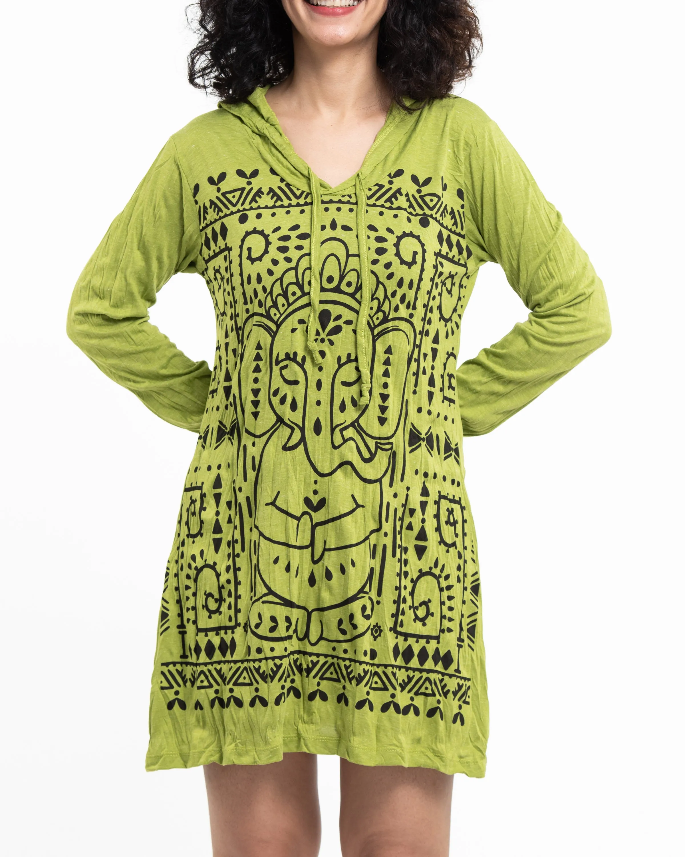 Womens Shanti Ganesh Hoodie Dress in Lime