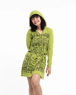 Womens Shanti Ganesh Hoodie Dress in Lime