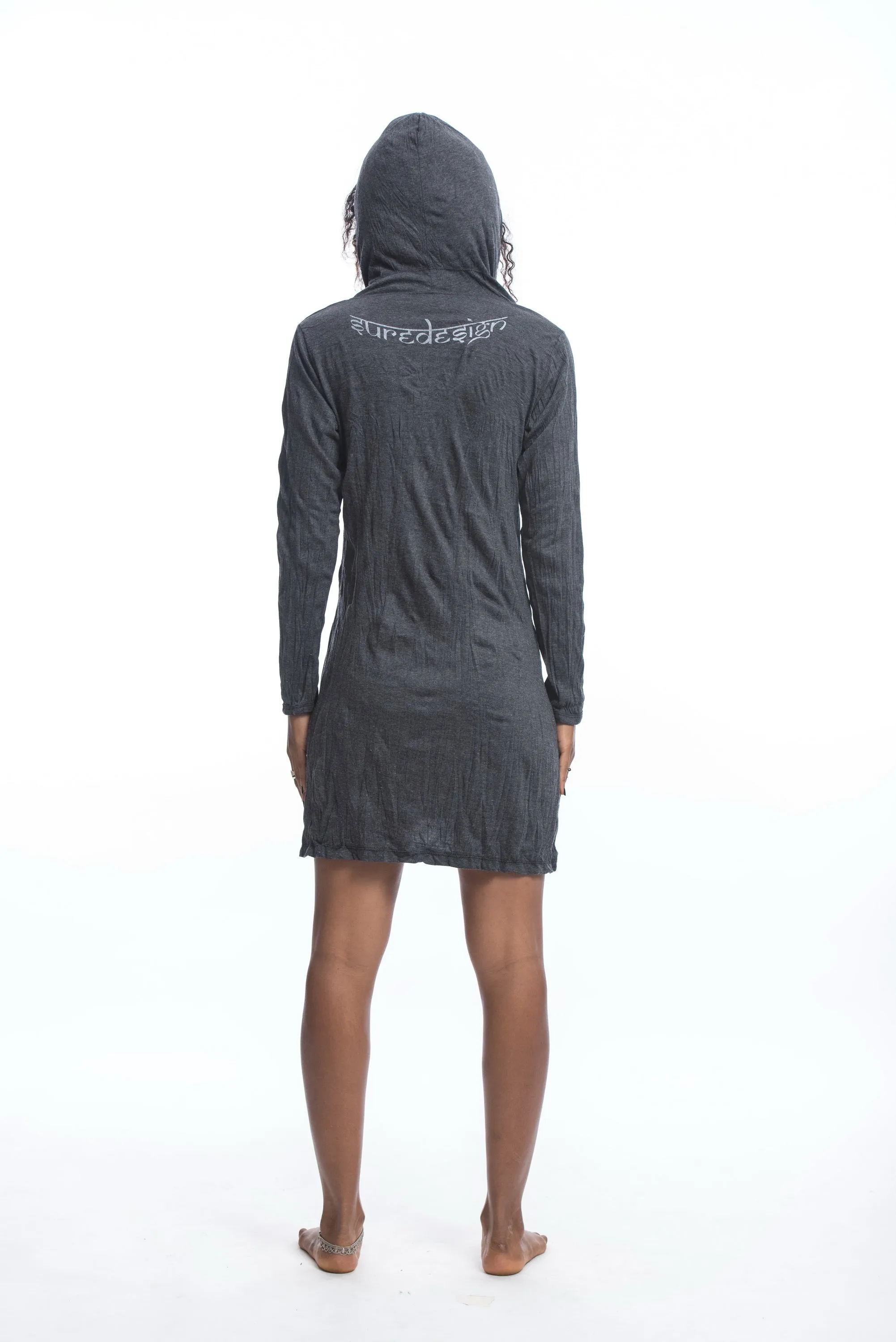 Womens Tree of Life Hoodie Dress in Silver on Black