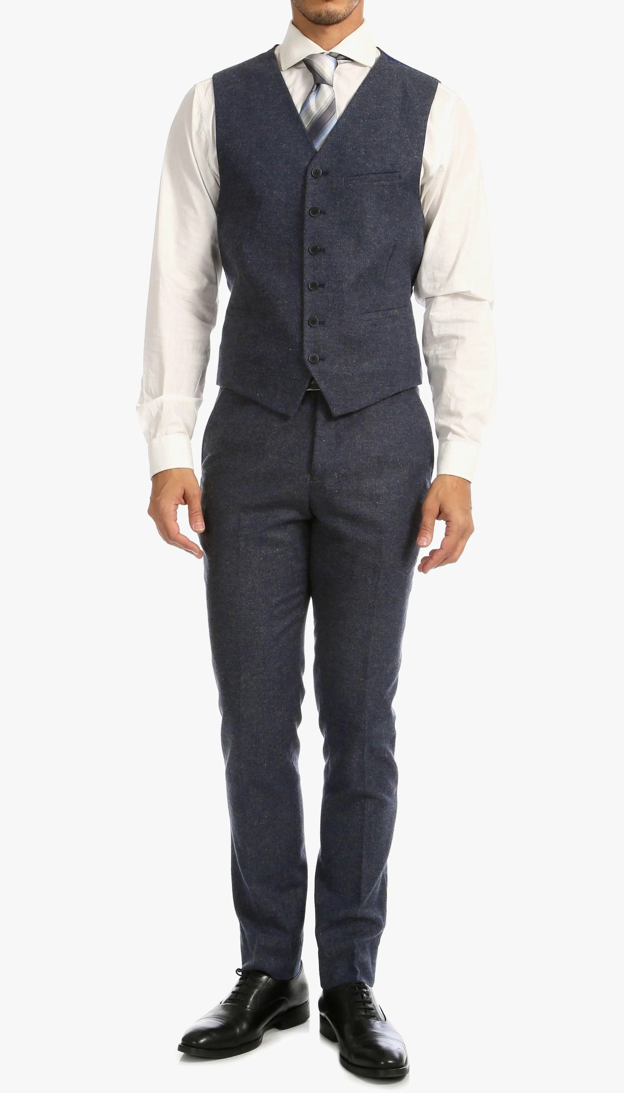 York Navy Slim Fit 3 Piece Herringbone Suit