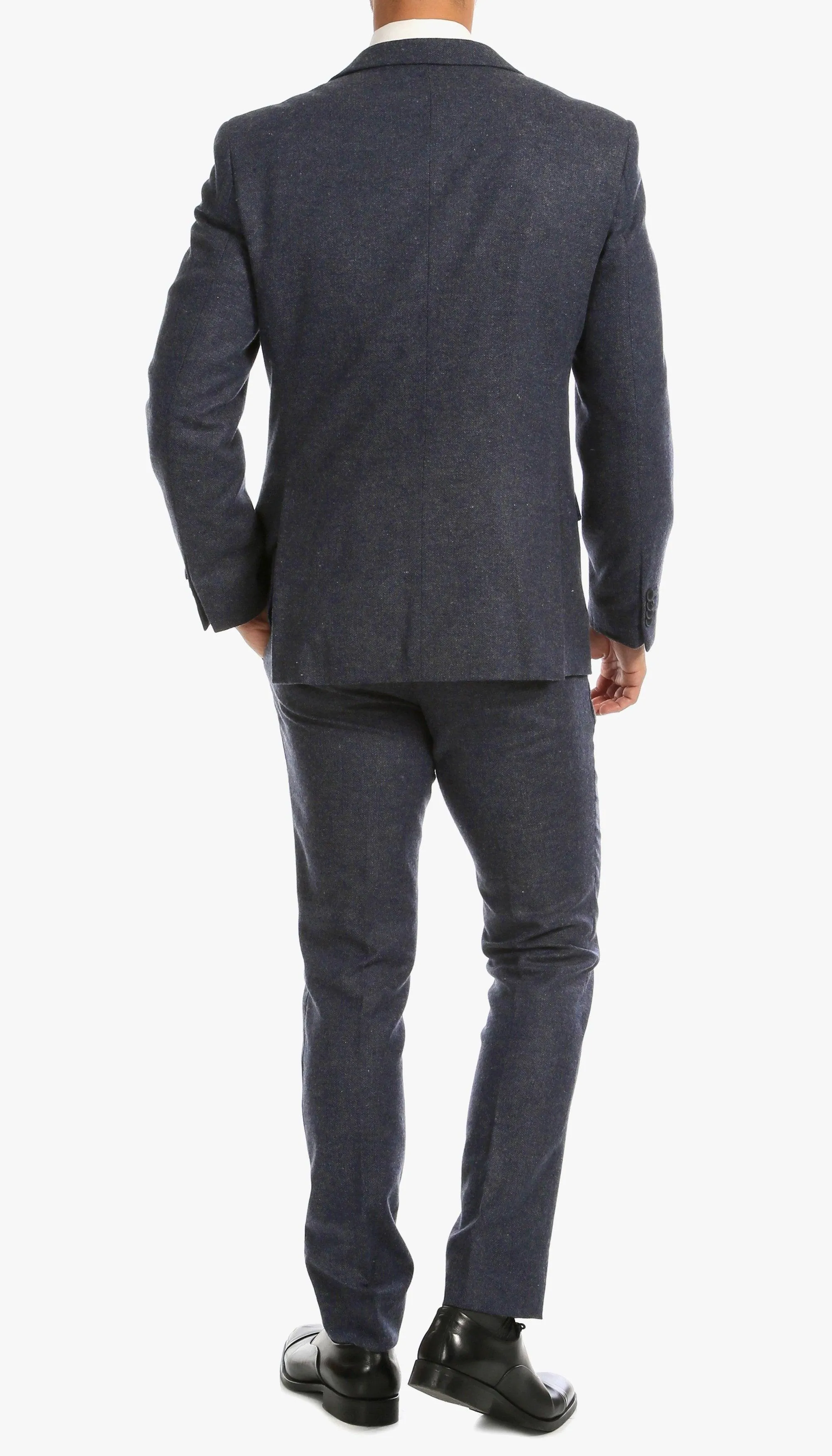 York Navy Slim Fit 3 Piece Herringbone Suit